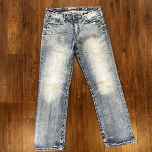 BKE Jeans Mens 36L Blue Tyler Straight Leg Denim Outdoor Distressed Light Wash